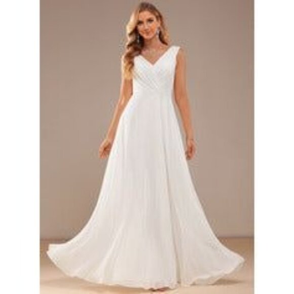 Chiffon Gathered V-Neck Wedding Gown - Picture 6 of 6